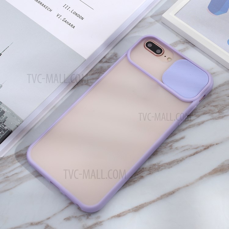 Matte PC + TPU Combo Phone Case with Slide Camera Protection Cover for iPhone 8 Plus/7 Plus 5.5 inch - Purple-5