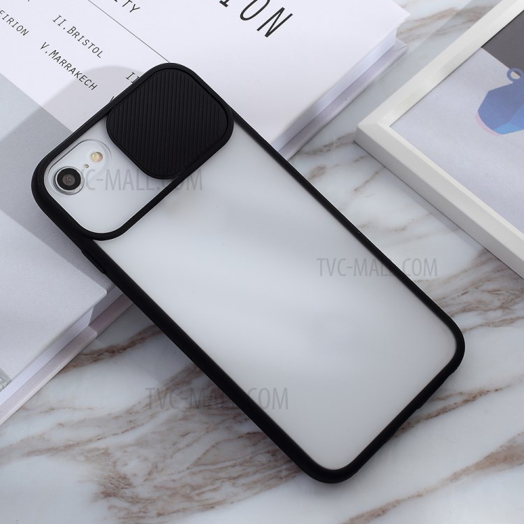 Matte PC + TPU Phone Shell with Slide Camera Cover for iPhone SE (2nd Generation)/8/7 - Black-10