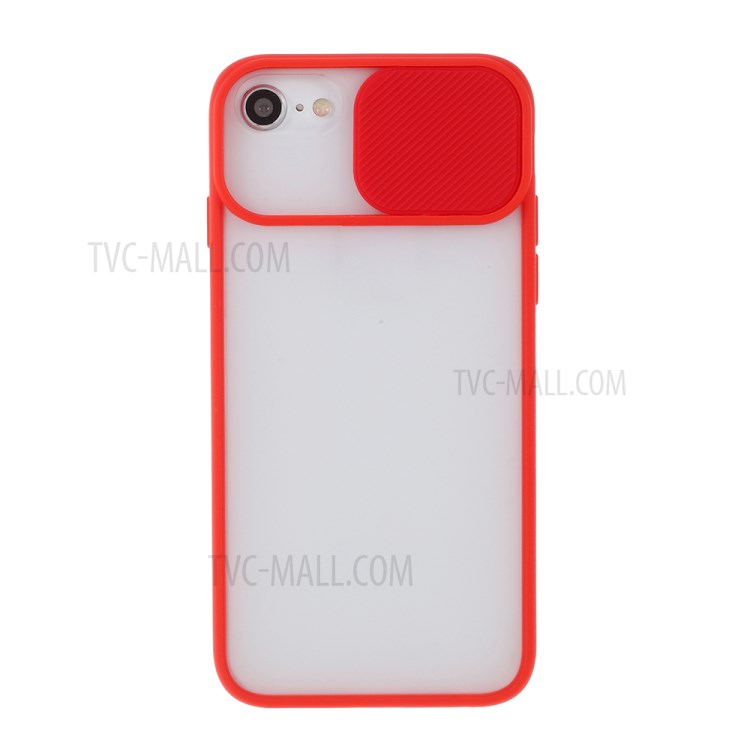 Matte PC + TPU Phone Shell with Slide Camera Cover for iPhone SE (2nd Generation)/8/7 - Red-1