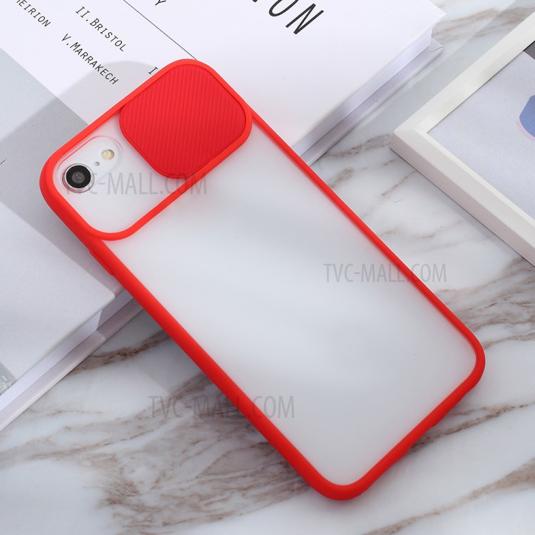 Matte PC + TPU Phone Shell with Slide Camera Cover for iPhone SE (2nd Generation)/8/7 - Red-4