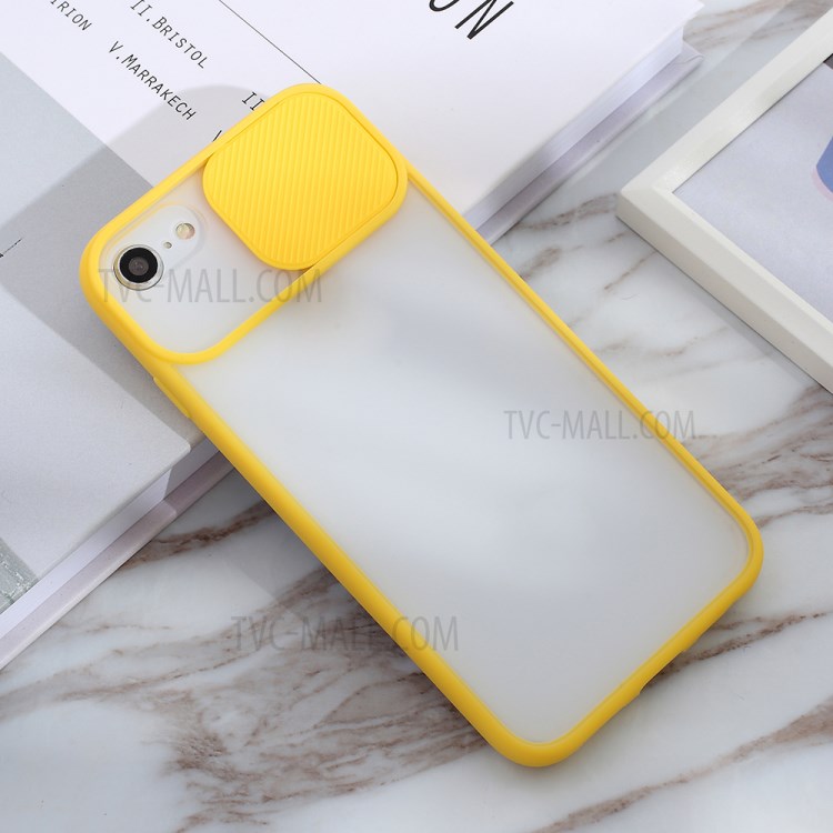Matte PC + TPU Phone Shell with Slide Camera Cover for iPhone SE (2nd Generation)/8/7 - Yellow-4