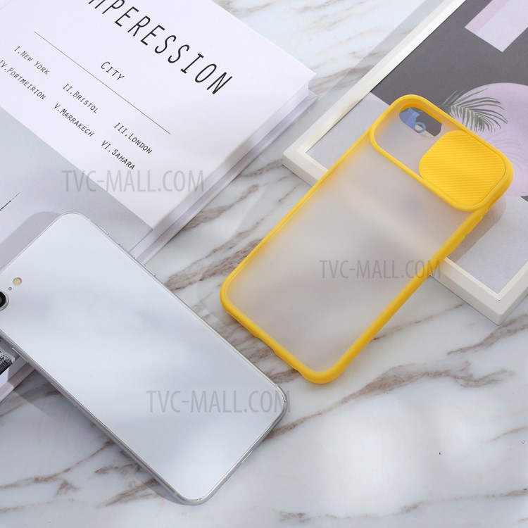 Matte PC + TPU Telefone Com Tampa de Câmera Deslizante Para Iphone SE (2022)/SE (2020)/8/7 - Amarelo-6