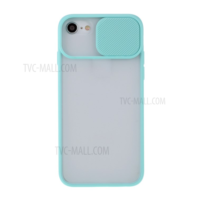 Matte PC + TPU Phone Shell with Slide Camera Cover for iPhone SE (2nd Generation)/8/7 - Cyan-1