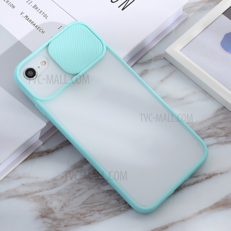 Matte PC + TPU Phone Shell with Slide Camera Cover for iPhone SE (2nd Generation)/8/7 - Cyan-4