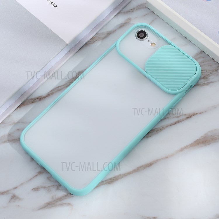 Matte PC + TPU Phone Shell with Slide Camera Cover for iPhone SE (2nd Generation)/8/7 - Cyan-5