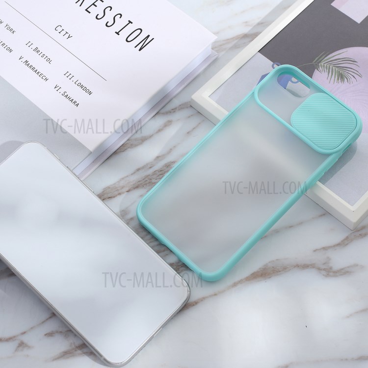 Matte PC + TPU Phone Shell with Slide Camera Cover for iPhone SE (2nd Generation)/8/7 - Cyan-6