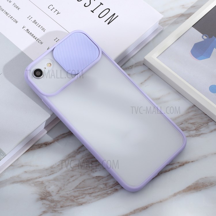 Matte PC + TPU Phone Shell with Slide Camera Cover for iPhone SE (2nd Generation)/8/7 - Purple-4