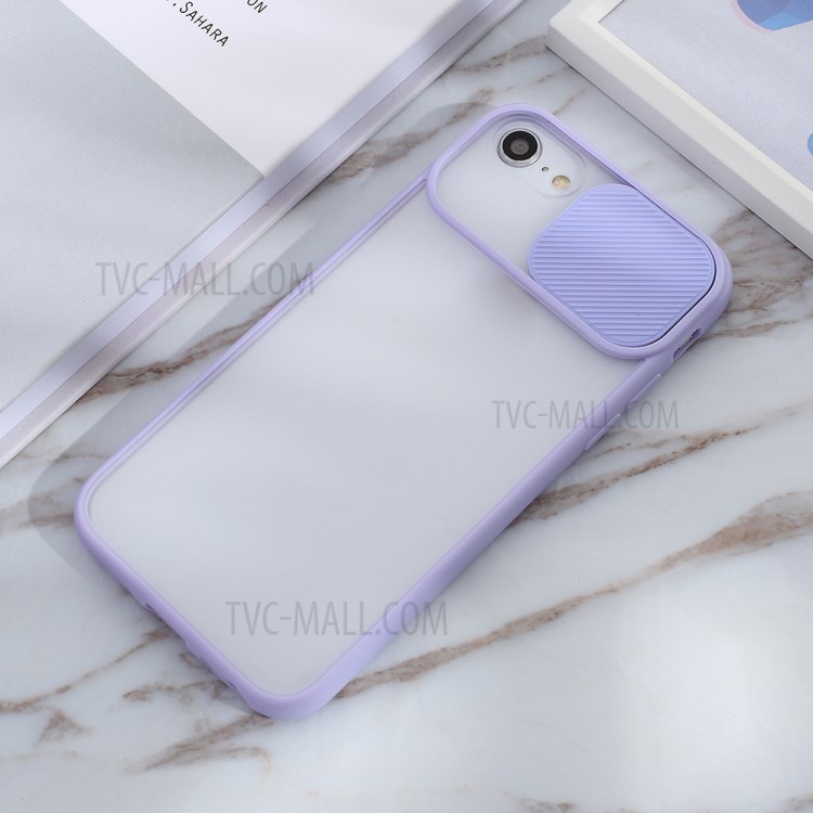Matte PC + TPU Phone Shell with Slide Camera Cover for iPhone SE (2nd Generation)/8/7 - Purple-5