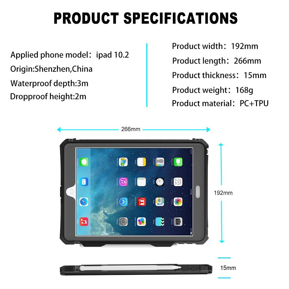 IP68 Waterproof Drop-proof Dust-proof Tablet Cover Casing for iPad 10.2 (2019)-12