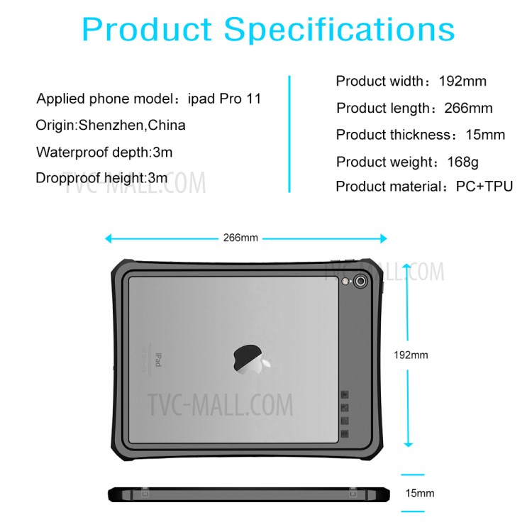 IP68 Waterproof Drop-proof Dust-proof Tablet Cover Shell for iPad Pro 11-inch (2018)-4