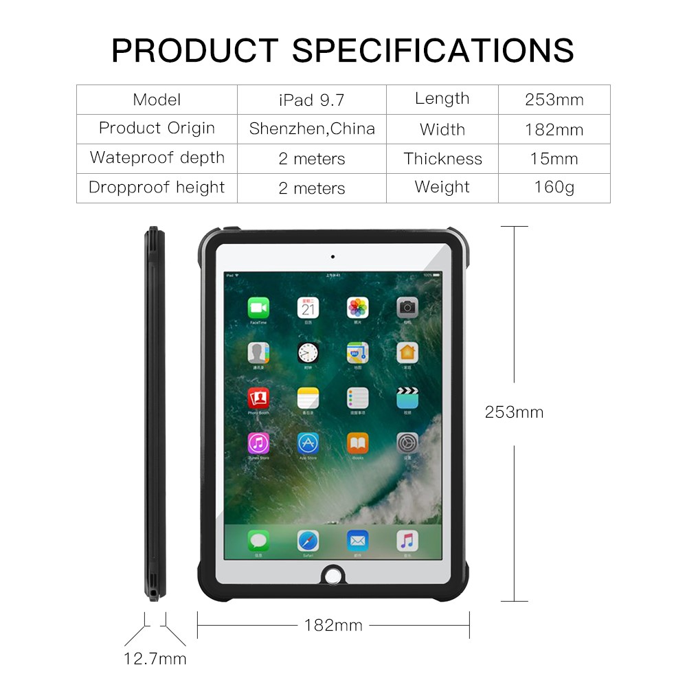 IP68 Waterproof Drop-proof Dust-proof Tablet Cover for iPad Air (2013)/iPad 9.7-inch (2018) A1893 A1954 / (2017) A1822-14