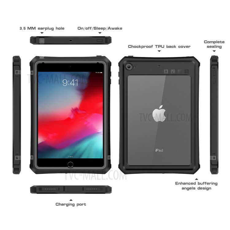 Waterproof Drop-proof Dust-proof Kickstand Tablet Cover with Pencil Holder for iPad mini (2019) 7.9 inch/4/3/2/1-3