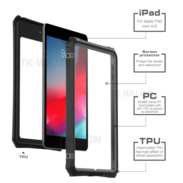 Waterproof Drop-proof Dust-proof Kickstand Tablet Cover with Pencil Holder for iPad mini (2019) 7.9 inch/4/3/2/1-5