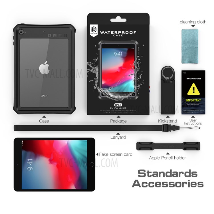 Waterproof Drop-proof Dust-proof Kickstand Tablet Cover with Pencil Holder for iPad mini (2019) 7.9 inch/4/3/2/1-6