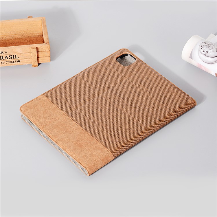 Texture Croisée Épissant le Portefeuille en Cuir Smart Cover Pour Ipad Pro 12,9 Pouces (2020) / (2018) - Brun Clair