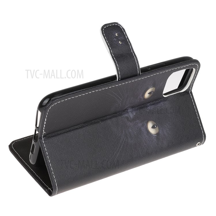 Pattern Printing Cross Texture Leather Wallet Cover with Strap for iPhone 11 6.1-inch - Cat Eyes-4