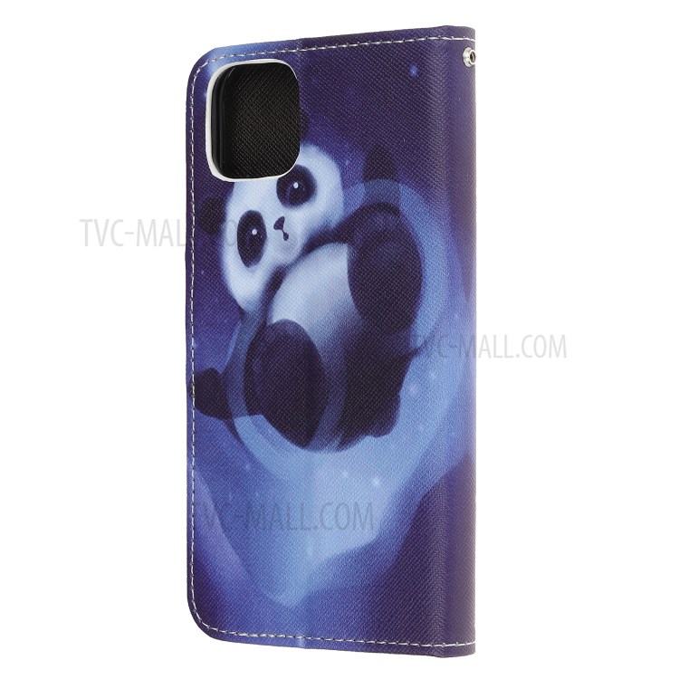 Pattern Printing Cross Texture Leather Wallet Cover with Strap for iPhone 11 6.1-inch - Panda-3