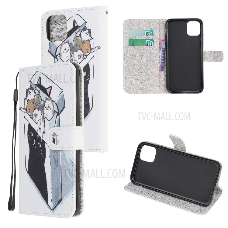 Pattern Printing Cross Texture Leather Wallet Cover with Strap for iPhone 11 6.1-inch - Cat-1
