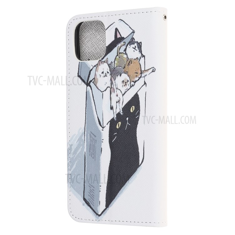 Pattern Printing Cross Texture Leather Wallet Cover with Strap for iPhone 11 6.1-inch - Cat-3