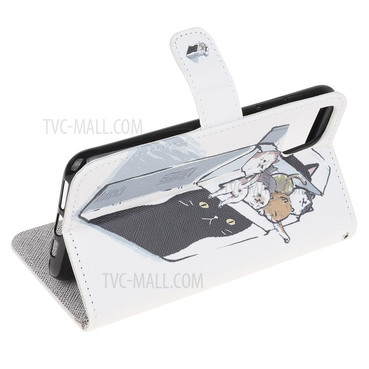 Pattern Printing Cross Texture Leather Wallet Cover with Strap for iPhone 11 6.1-inch - Cat-4