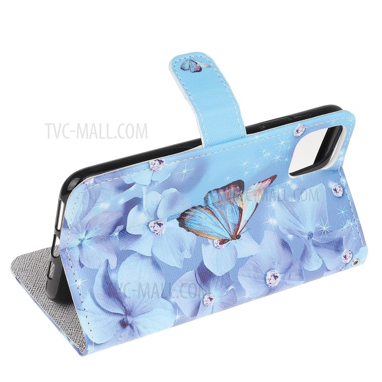 Pattern Printing Cross Texture Leather Wallet Cover with Strap for iPhone 11 6.1-inch - Butterfly and Flower-4