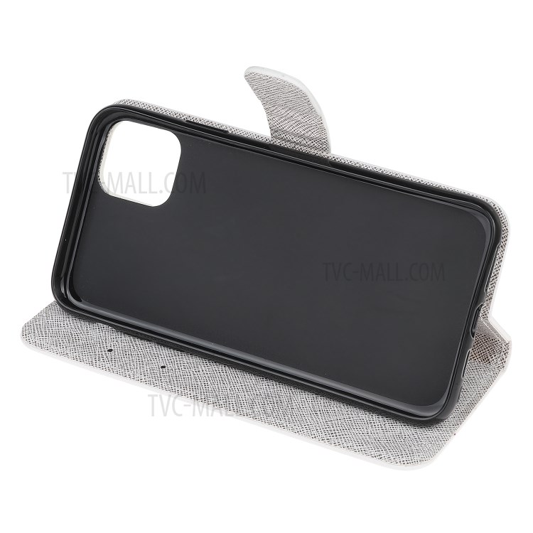 Pattern Printing Cross Texture Leather Wallet Cover with Strap for iPhone 11 6.1-inch - Feather-2