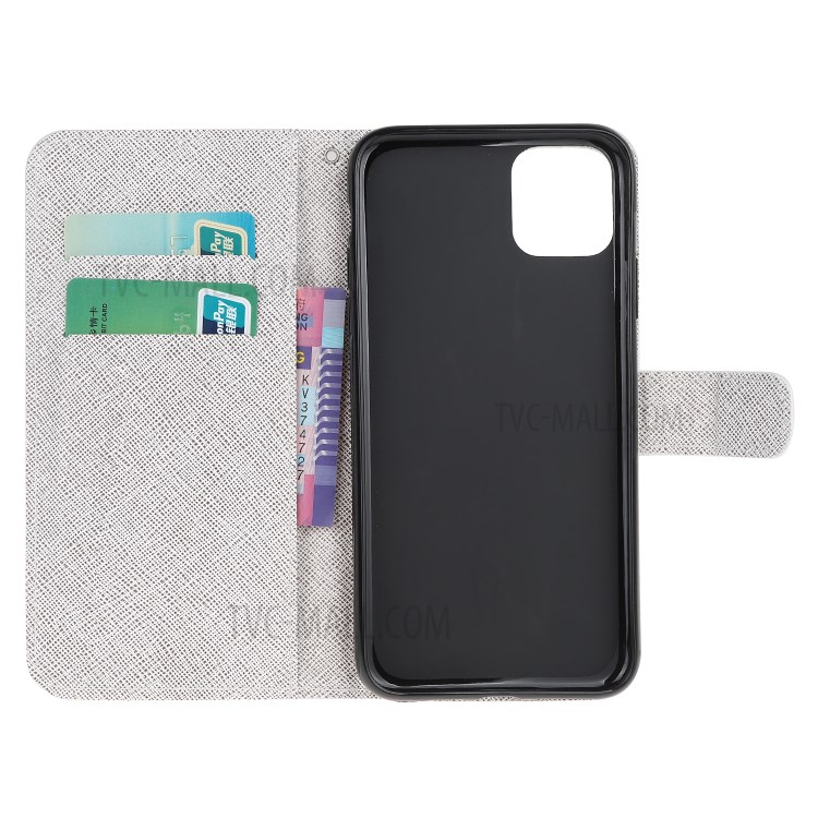 Pattern Printing Cross Texture Leather Wallet Cover with Strap for iPhone 11 6.1-inch - Feather-3
