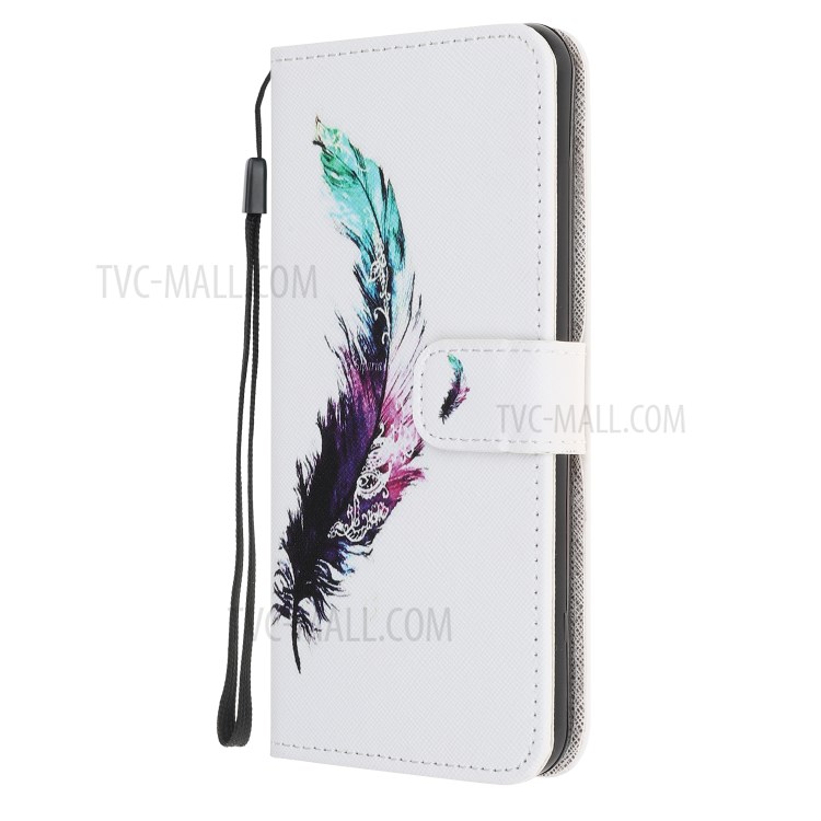 Pattern Printing Cross Texture Leather Wallet Cover with Strap for iPhone 11 6.1-inch - Feather-4
