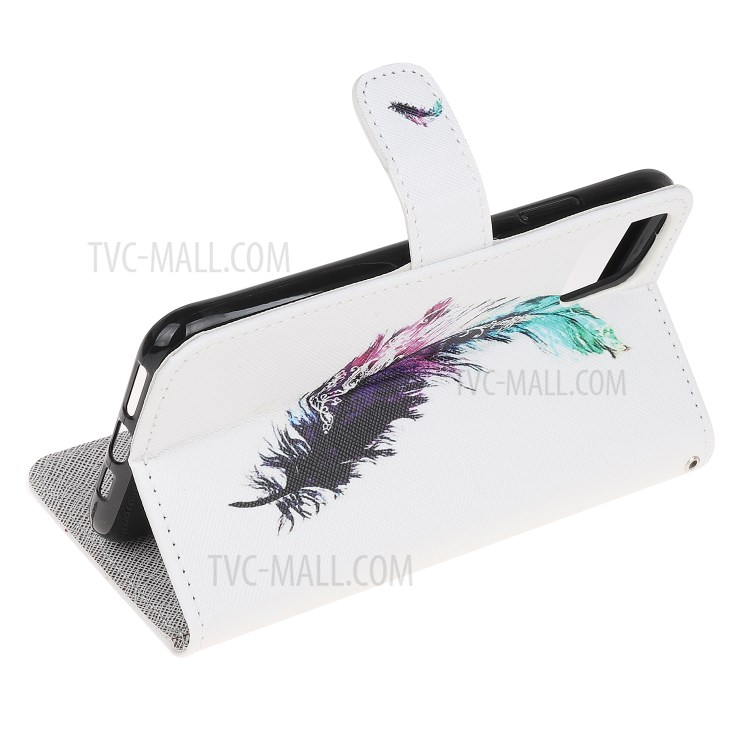 Pattern Printing Cross Texture Leather Wallet Cover with Strap for iPhone 11 6.1-inch - Feather-6