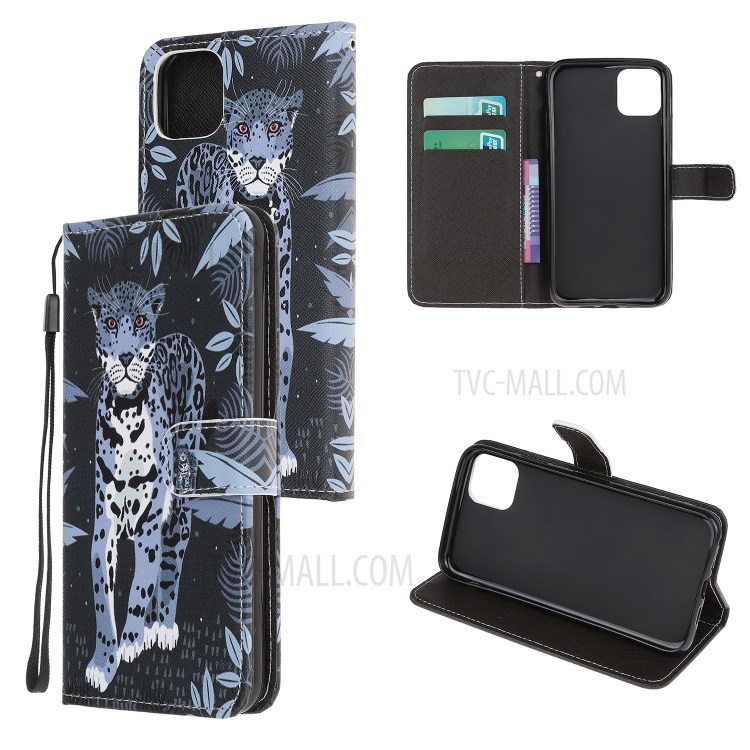 Pattern Printing Cross Texture Leather Wallet Cover with Strap for iPhone 11 Pro 5.8-inch - Leopard-1