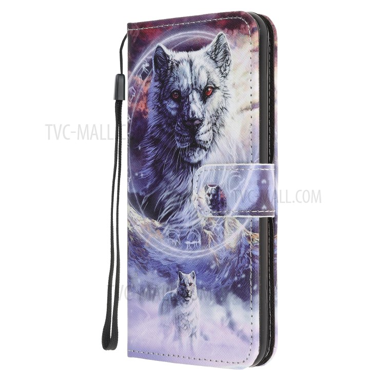 Pattern Printing Cross Texture Leather Wallet Cover with Strap for iPhone 11 Pro 5.8-inch - Wolf-2