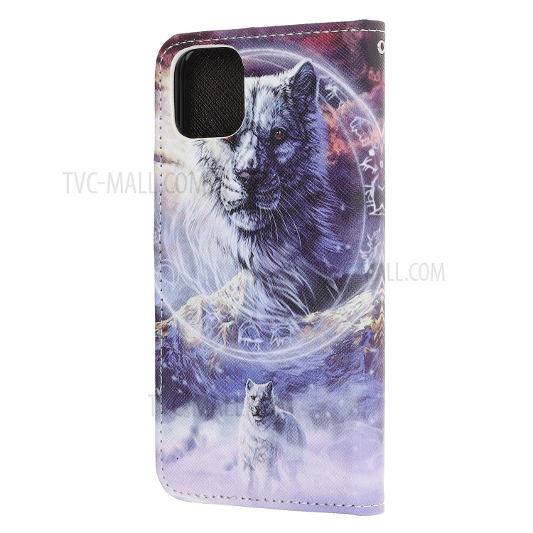 Pattern Printing Cross Texture Leather Wallet Cover with Strap for iPhone 11 Pro 5.8-inch - Wolf-3