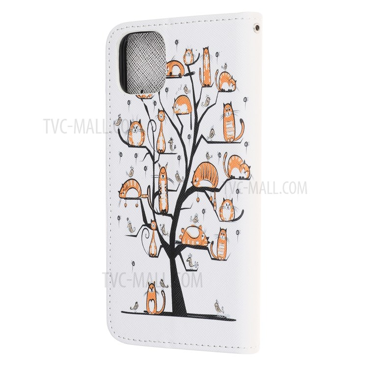 Pattern Printing Cross Texture Leather Wallet Cover with Strap for iPhone 11 Pro 5.8-inch - Cat and Tree-3