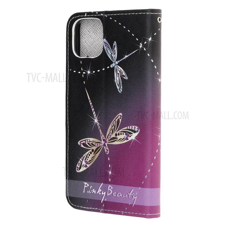 Pattern Printing Cross Texture Leather Wallet Cover with Strap for iPhone 11 Pro 5.8-inch - Dragonfly-3