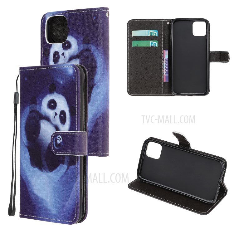 Pattern Printing Cross Texture Leather Wallet Case with Strap for iPhone 11 Pro Max 6.5-inch - Panda-1
