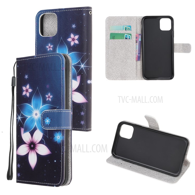 Pattern Printing Cross Texture Leather Wallet Case with Strap for iPhone 11 Pro Max 6.5-inch - Flower-1