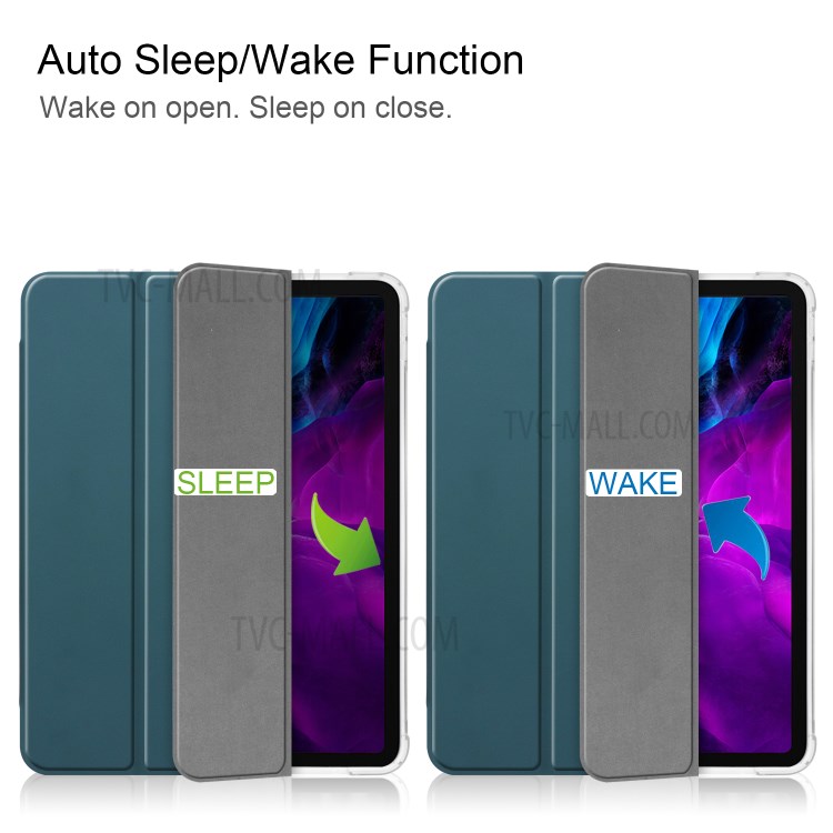 Tri-fold Stand Auto Wake/Sleep Leather Case with Pen Slot for iPad Pro 12.9-inch (2020)/(2018) - Blackish Green-2