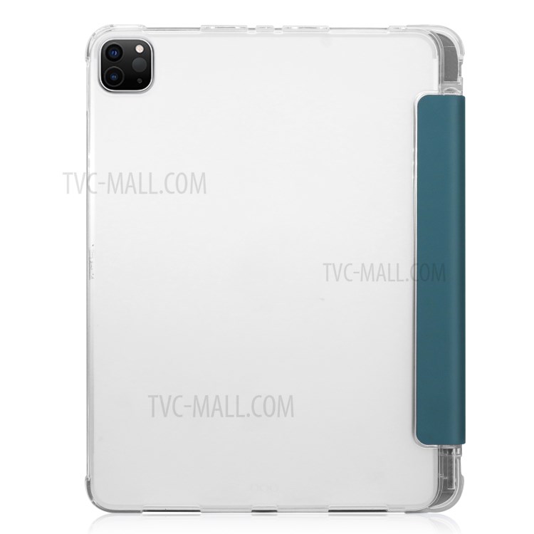 Tri-fold Stand Auto Wake/Sleep Leather Case with Pen Slot for iPad Pro 12.9-inch (2020)/(2018) - Blackish Green-8