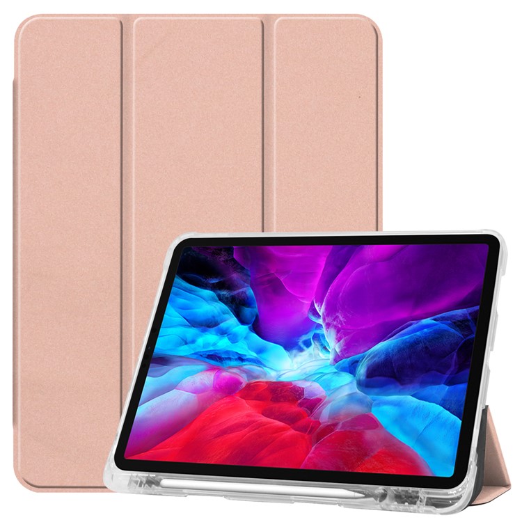 Tri-fold Stand Auto Wake/Sleep Leather Case with Pen Slot for iPad Pro 12.9-inch (2020)/(2018) - Rose Gold-1