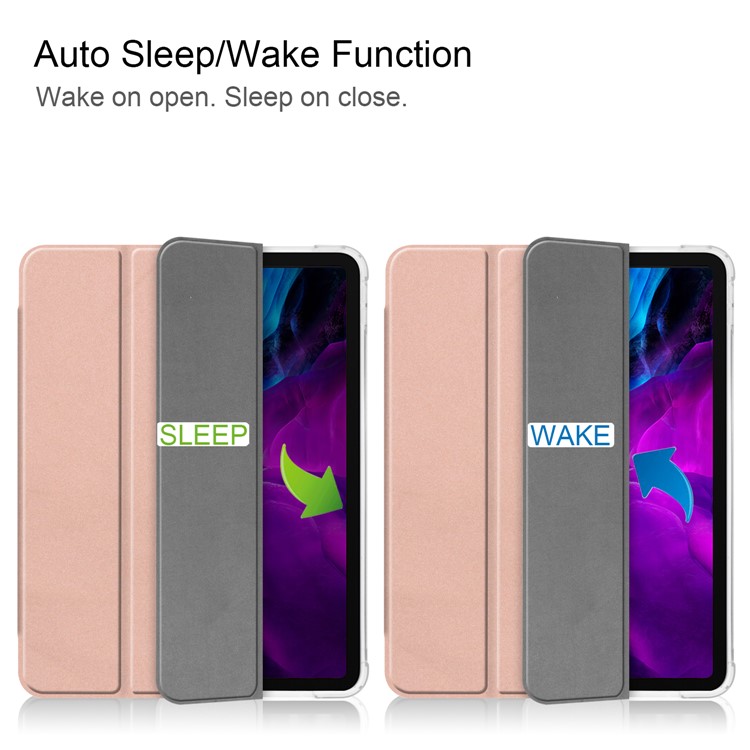 Tri-fold Stand Auto Wake/Sleep Leather Case with Pen Slot for iPad Pro 12.9-inch (2020)/(2018) - Rose Gold-2