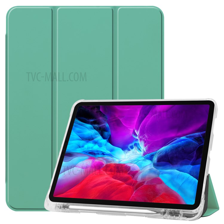 Tri-fold Stand Auto Wake/Sleep Leather Case with Pen Slot for iPad Pro 12.9-inch (2020)/(2018) - Cyan-1