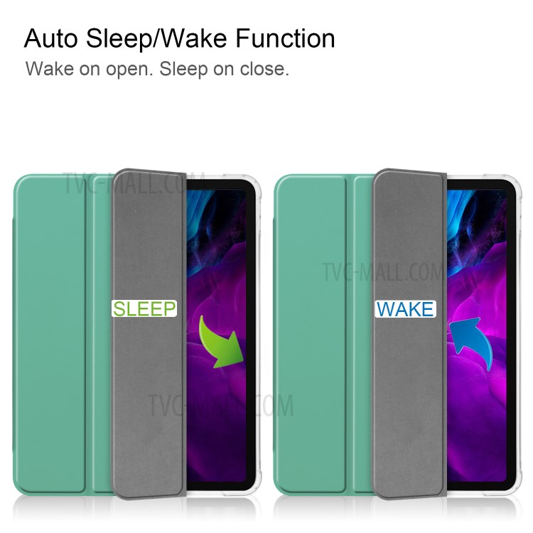 Tri-fold Stand Auto Wake/Sleep Leather Case with Pen Slot for iPad Pro 12.9-inch (2020)/(2018) - Cyan-2