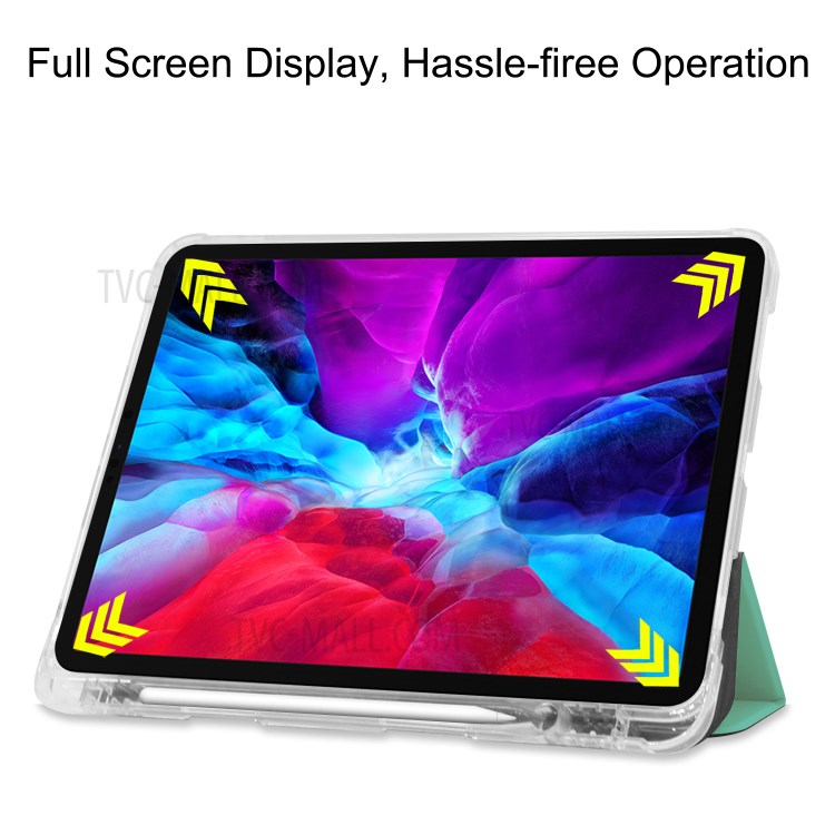 Tri-fold Stand Auto Wake/Sleep Leather Case with Pen Slot for iPad Pro 12.9-inch (2020)/(2018) - Cyan-4