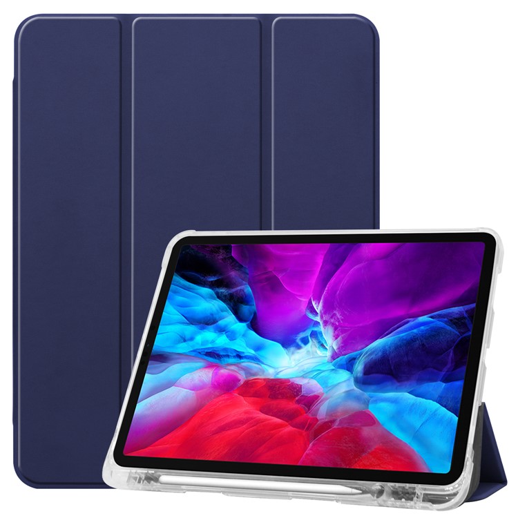 Tri-fold Stand Auto Wake/Sleep Leather Case with Pen Slot for iPad Pro 12.9-inch (2020)/(2018) - Dark Blue-1