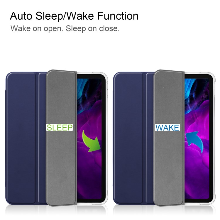 Tri-fold Stand Auto Wake/Sleep Leather Case with Pen Slot for iPad Pro 12.9-inch (2020)/(2018) - Dark Blue-2