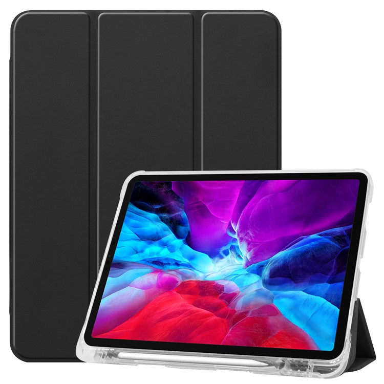 Tri-fold Stand Auto Wake/Sleep Leather Case with Pen Slot for iPad Pro 12.9-inch (2020)/(2018) - Black-1