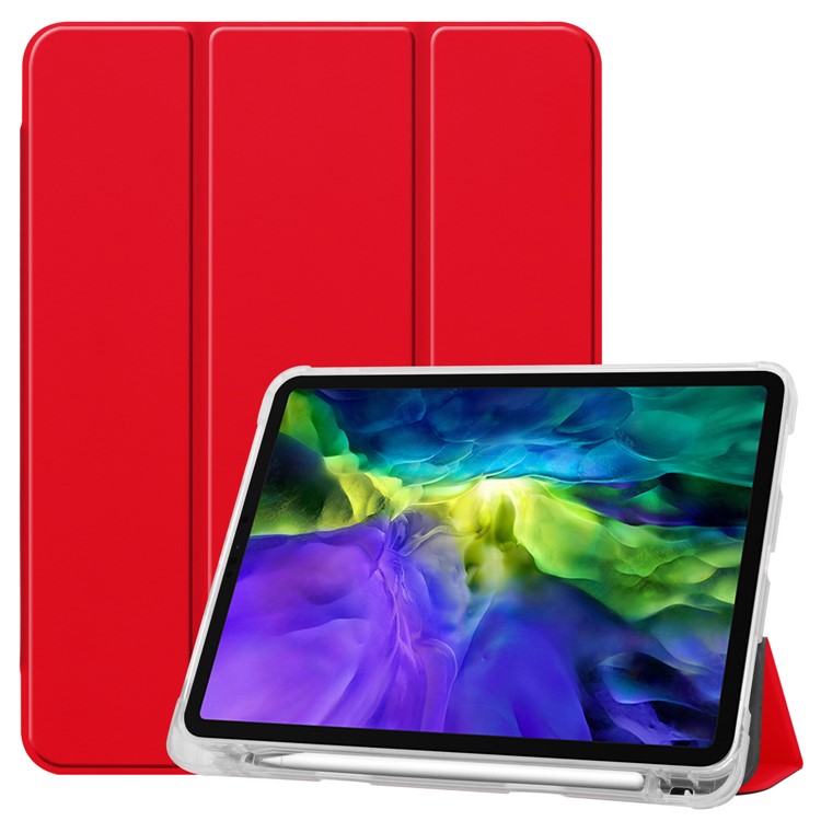 Tri-fold Stand Auto Wake/Sleep Leather Cover with Pen Slot for iPad Pro 11-inch (2020)/(2018) - Red-1
