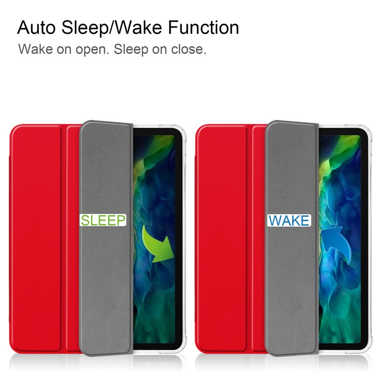 Tri-fold Stand Auto Wake/Sleep Leather Cover with Pen Slot for iPad Pro 11-inch (2020)/(2018) - Red-2