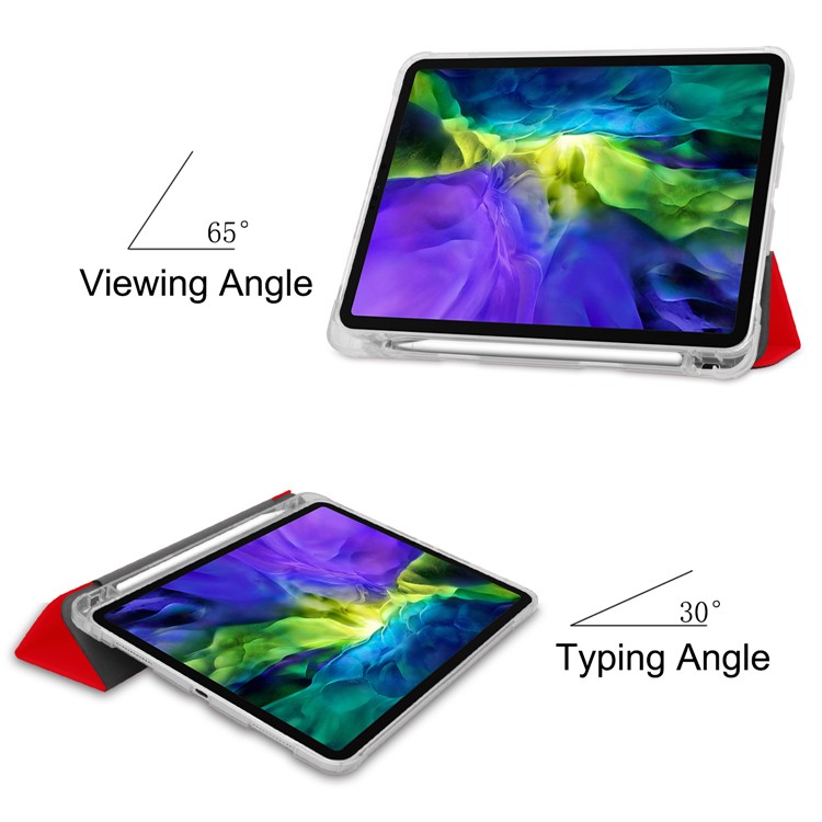 Tri-fold Stand Auto Wake/Sleep Leather Cover with Pen Slot for iPad Pro 11-inch (2020)/(2018) - Red-3