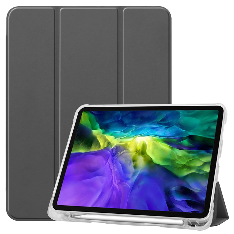 Tri-fold Stand Auto Wake/Sleep Leather Cover with Pen Slot for iPad Pro 11-inch (2020)/(2018) - Grey-1